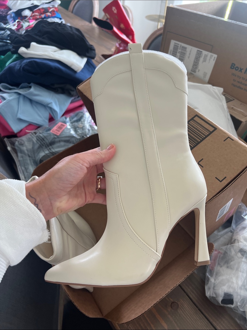 Madden Girl Cream Pointed Stiletto Ankle Boot